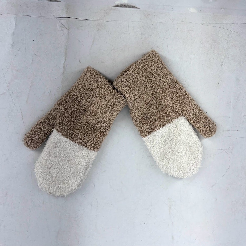 Vince Camuto Tan Cream Fuzzy Colorblock Mittens One Size O/S Plush Winter Wear